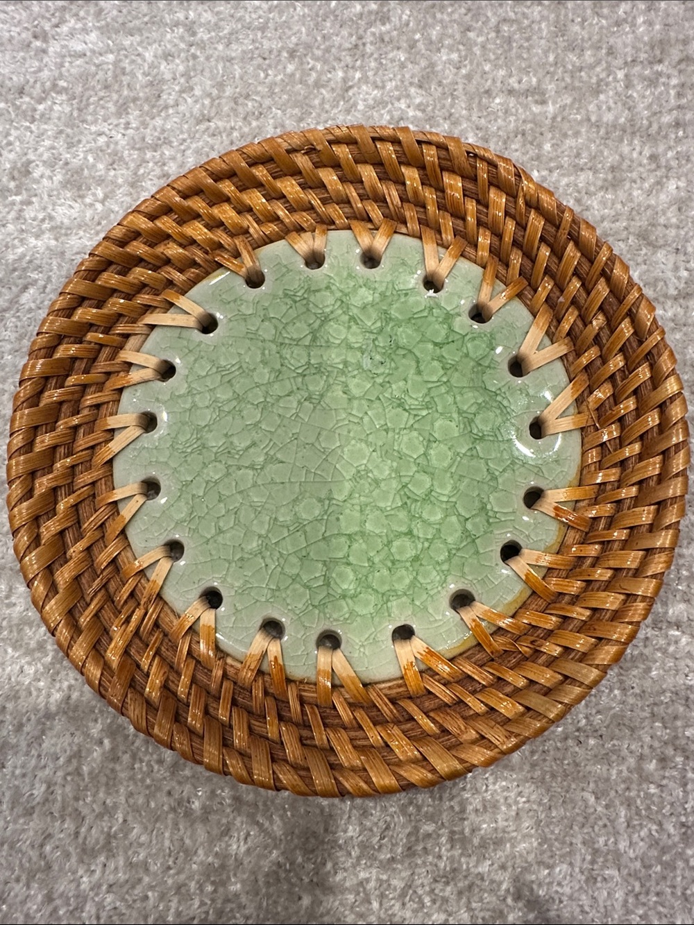 Handwoven Rattan Basket with Light Green Ceramic Insert